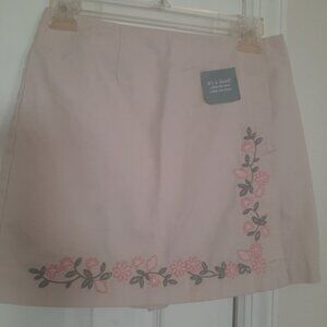Women 100% cotton beige skort with embroidered border
